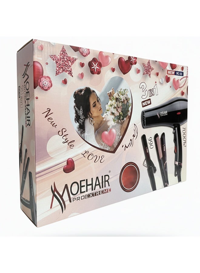 MoeHair 3 in 1 Professional Hair Care Kit MO-30, Set with 990°F Hair Dryer, Straightener & Curler for Quick Styling, Smooth Finish & Salon Quality Results at Home - Image 5