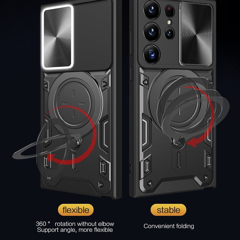 HuHa Case Cover For Samsung Galaxy S22 Ultra 5G CD Texture Sliding Camshield Magnetic Holder Phone Case(Blue) - Image 5