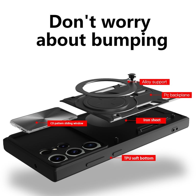 HuHa Case Cover For Samsung Galaxy S22 Ultra 5G CD Texture Sliding Camshield Magnetic Holder Phone Case(Blue) - Image 3