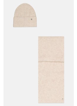 ESPRIT Women 2 Pcs Rib Knit Beanie and Scarf Set, Off White  - Image 2