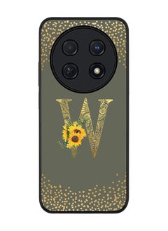 Stylizedd Rugged Black edge case for Huawei nova 12i 4G, Slim fit Soft Cover - Custom Monogram Initial Letter Floral Pattern Alphabet - W (Olive Green)  - Image 1