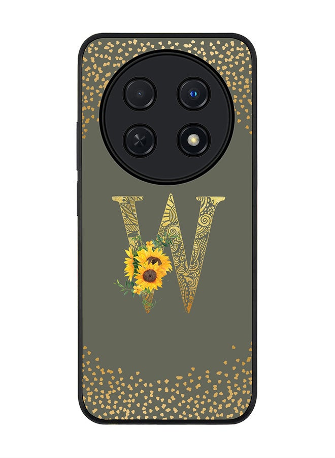 Stylizedd Rugged Black edge case for Huawei nova 12i 4G, Slim fit Soft Cover - Custom Monogram Initial Letter Floral Pattern Alphabet - W (Olive Green) - Image 1