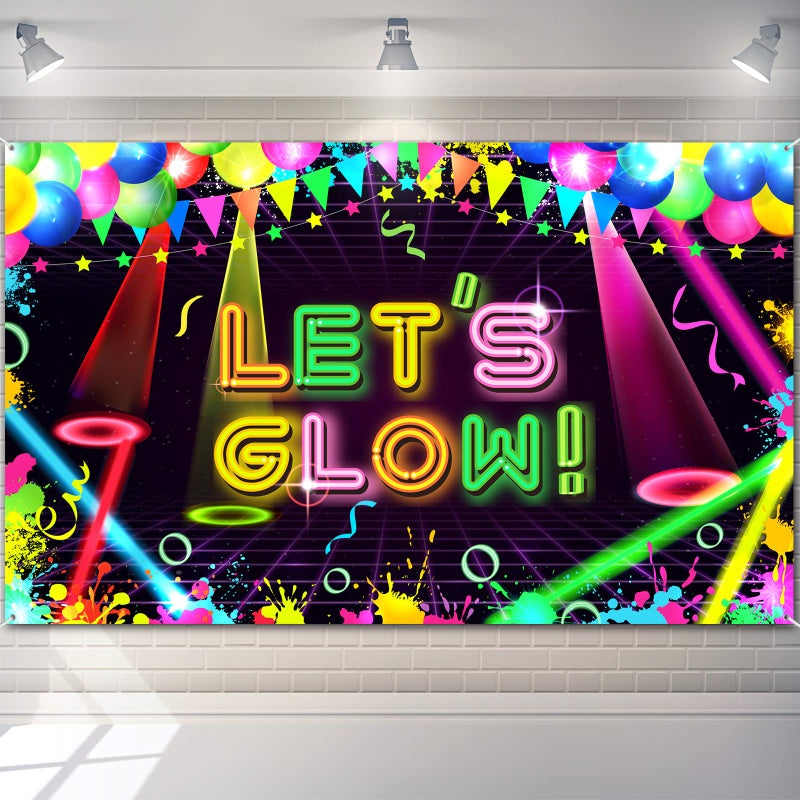 MANGO Neon Glow Party Backdrop Glow in The Dark Photo Booth Props 59x36 Ft Neon Birthday Party Supplies for Kids and Adults - Image 1
