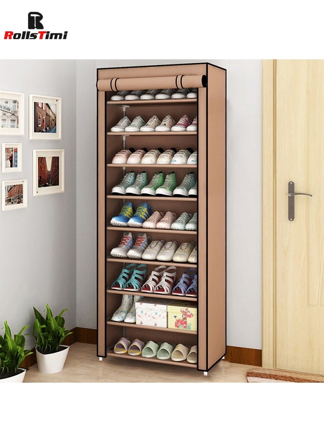 RollsTimi  10 Tiers Shoe Rack Cabinet,Shoe Storage Boxes with Non Woven Fabric Cover, Shoe Shelf for Entryway,Shoe Organizer Bins,Coffee - Image 1