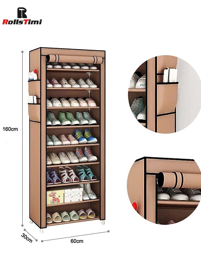 RollsTimi  10 Tiers Shoe Rack Cabinet,Shoe Storage Boxes with Non Woven Fabric Cover, Shoe Shelf for Entryway,Shoe Organizer Bins,Coffee - Image 2