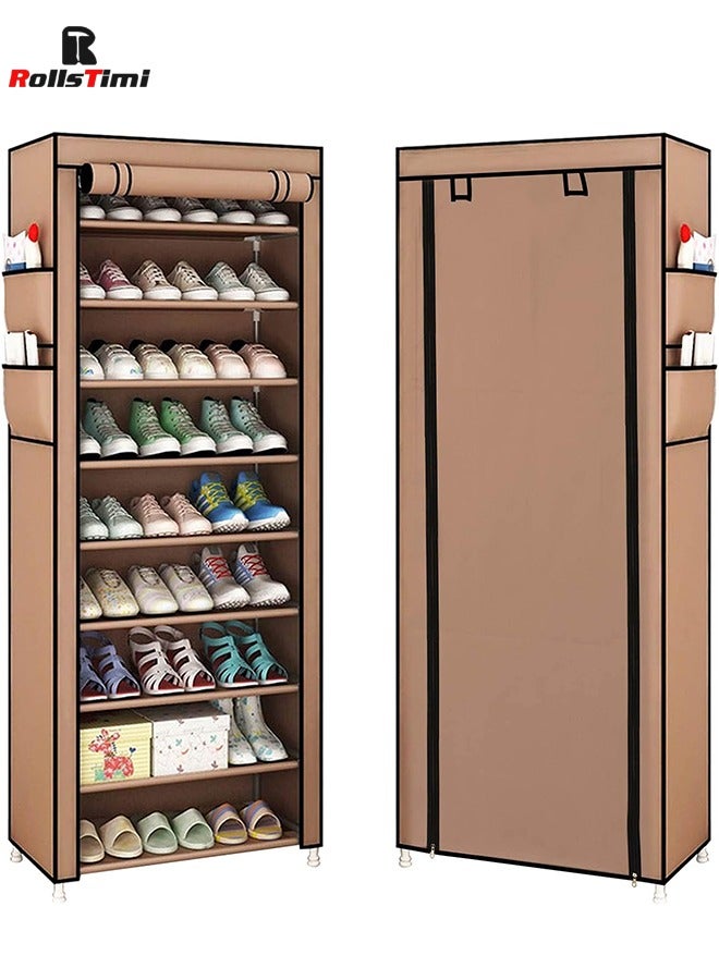 RollsTimi  10 Tiers Shoe Rack Cabinet,Shoe Storage Boxes with Non Woven Fabric Cover, Shoe Shelf for Entryway,Shoe Organizer Bins,Coffee - Image 4