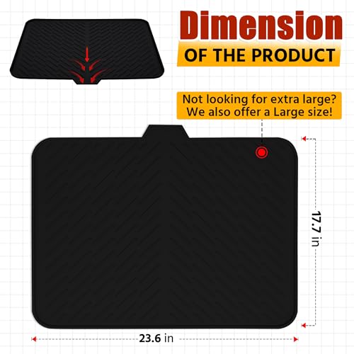 Luxet Silicone Dish Drying Mat with Built-in Drain Lip - Hygienic Drying Pad - Sturdy Compact Easy to Clean Tray Protects Surfaces Prevents Water Build Up - 23 X 17 (Black) - Image 2