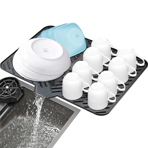 Luxet Silicone Dish Drying Mat with Built-in Drain Lip - Hygienic Drying Pad - Sturdy Compact Easy to Clean Tray Protects Surfaces Prevents Water Build Up - 23 X 17 (Black) - Image 1
