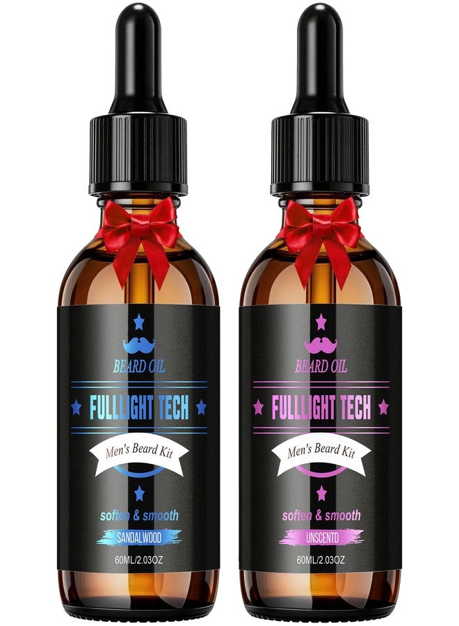 FULLLIGHT TECH Beard Oil for Men,4 Floz,2 Packs Natural Sandalwood & Unscented Beard Growth Oil with VE,Argan & Jojoba Oil,Softens,Moisturizes,Strengthens,Adds Shine,Reduces Frizz,No Fragrance Conditioner for Men - Image 1