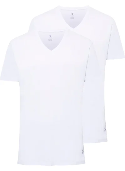 يو اس بولو اسن Base. Polo Assn. - Men's White 2 Pack Round Collar T-Shirt 90002