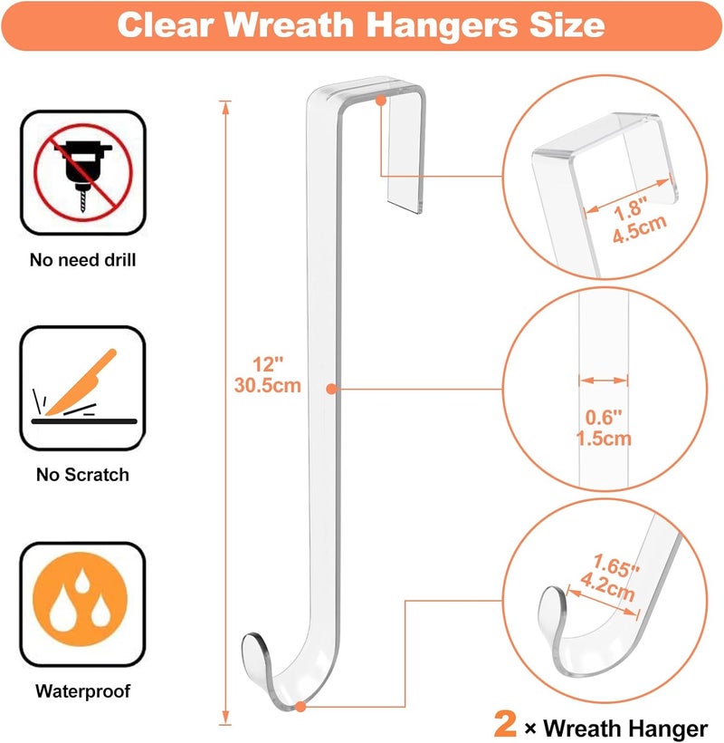 ZYSUN 12" Clear Wreath-Hanger Non Scratch Over The Door Hooks,2 Pack Easter Halloween Christmas Decoration Welcome Sign for Front Doors Décor Inside Outside,Slim Hangers Organizer for Home - Image 5