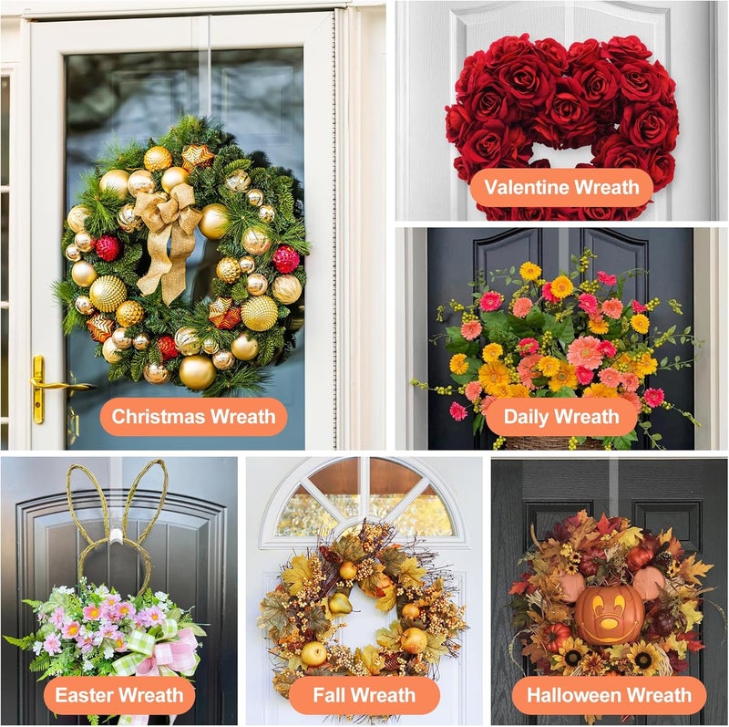 ZYSUN 12" Clear Wreath-Hanger Non Scratch Over The Door Hooks,2 Pack Easter Halloween Christmas Decoration Welcome Sign for Front Doors Décor Inside Outside,Slim Hangers Organizer for Home - Image 2