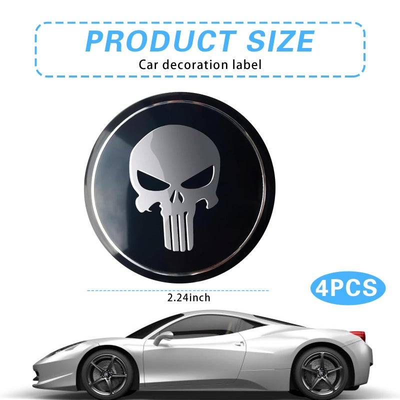 ijuicy 4 PCS Car Wheel Center Hub Cap Cover, Metal Scratch-Proof Anti-Fading Skull Pattern Center Caps for Rims, Self-Adhesive Wheel Center Caps Sticker, Universal for Cars Trucks (Black) - Image 2