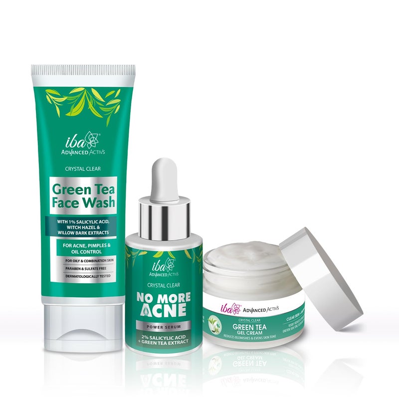 Iba Green Tea Skin Care Regime Combo Face Wash 100ml No More Acne Serum 30ml Green Tea Cream 50g - Image 1