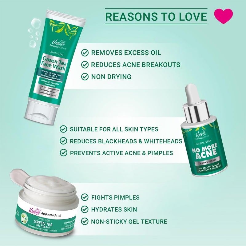 Iba Green Tea Skin Care Regime Combo Face Wash 100ml No More Acne Serum 30ml Green Tea Cream 50g - Image 3