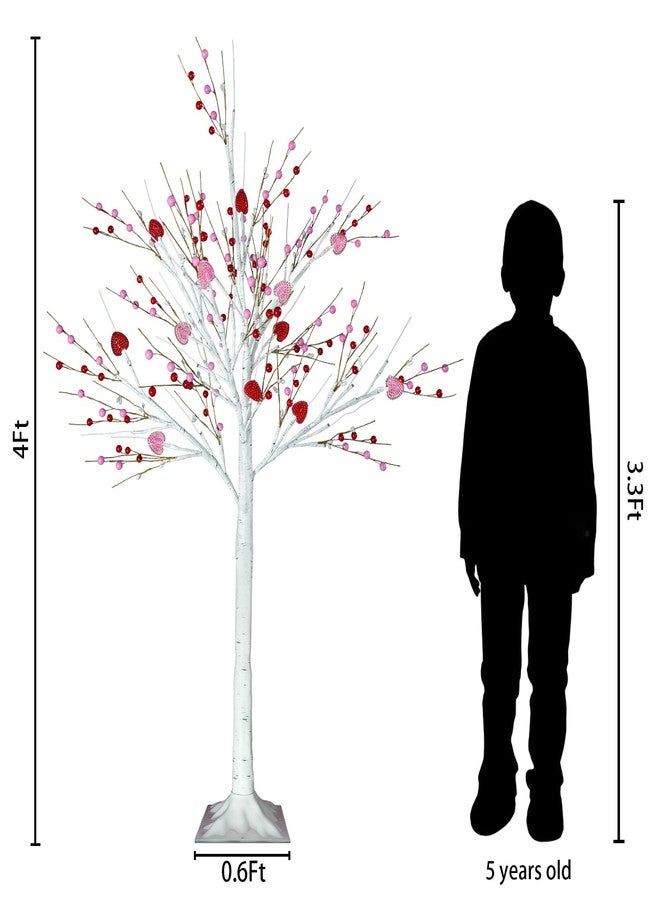 Ruidazon 4 FT Birch Tree with Lights, Lighted Birch Tree with Heart Berry Ornaments 48 Led Red Pink Lights Artificial Light Up Birch Tree for Home Indoor Decoration - Image 4