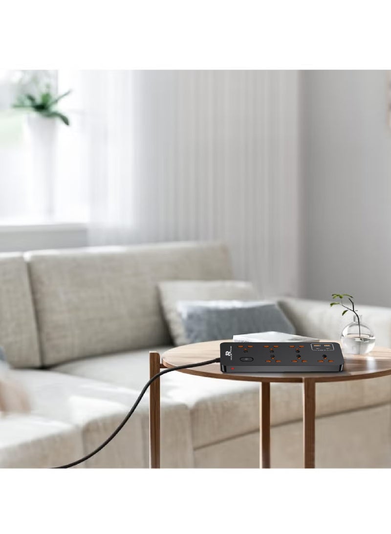 Rock Pow 5 meters Universal Extension Lead with Multiple Function UK Plug 3 Pin Socket Outlet with 6 Gang 2 USB Port 2 Type-C Port 5M Electric Socket Mains Strip for Home Kitchen and Office 5 meters - Image 4