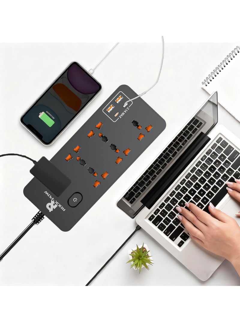 Rock Pow 5 meters Universal Extension Lead with Multiple Function UK Plug 3 Pin Socket Outlet with 6 Gang 2 USB Port 2 Type-C Port 5M Electric Socket Mains Strip for Home Kitchen and Office 5 meters - Image 5