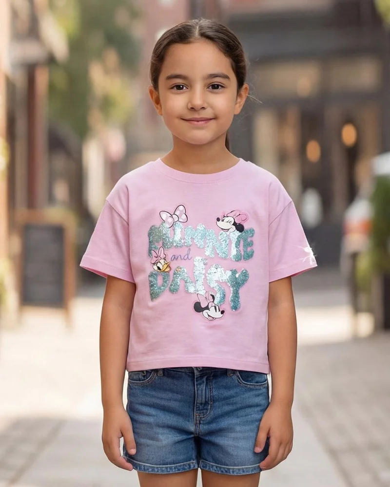 Redtag Girls Pink Kuromi Sequins Placement Print T-Shirt