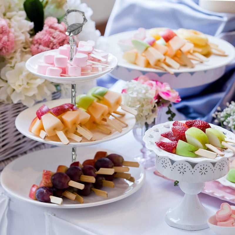Happy Will 3 Tier 14" Heavy Metal Cake Stand Holder Fruit Plate Stand Fitting Hardware Rod with Stylus (Sliver_Leaves) - Image 5