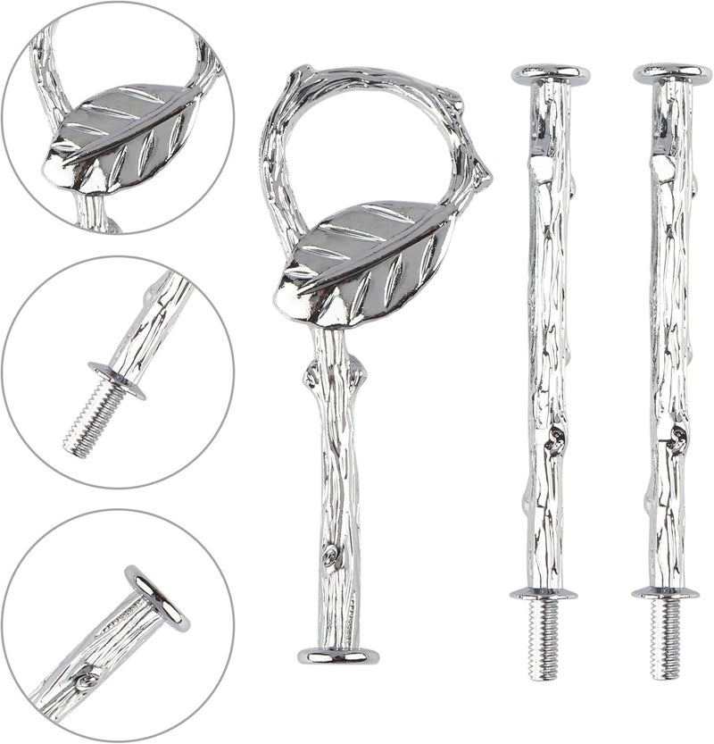 Happy Will 3 Tier 14" Heavy Metal Cake Stand Holder Fruit Plate Stand Fitting Hardware Rod with Stylus (Sliver_Leaves) - Image 4