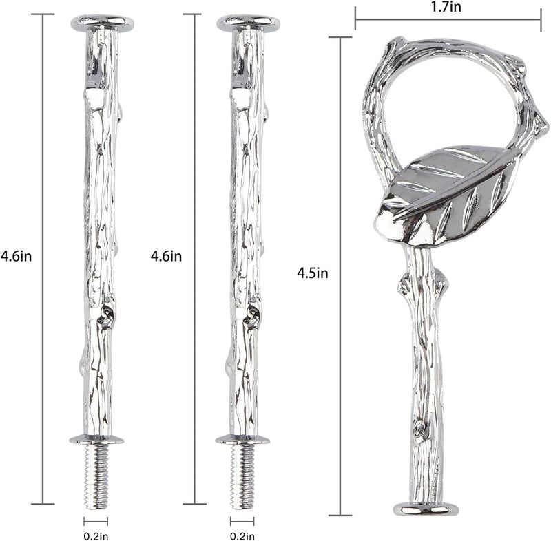 Happy Will 3 Tier 14" Heavy Metal Cake Stand Holder Fruit Plate Stand Fitting Hardware Rod with Stylus (Sliver_Leaves) - Image 2