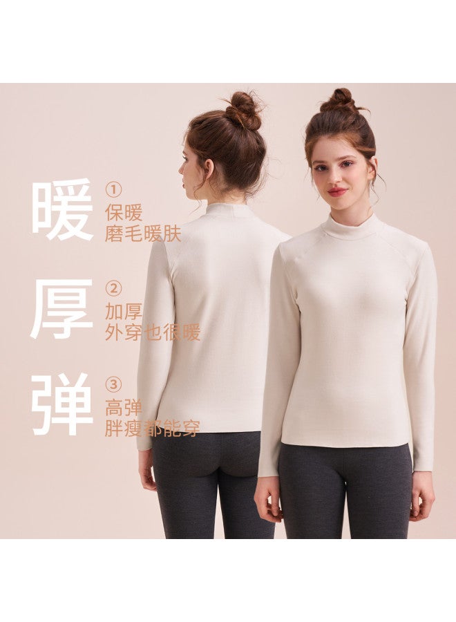 MEIBIAO Semi-Turtle Neck Warm Long-Sleeve Base Shirt For Women, Winter Fleece-Lined Thickened Underwear Single Piece Top, Autumn Wear For Layering Or Outerwear - Image 3