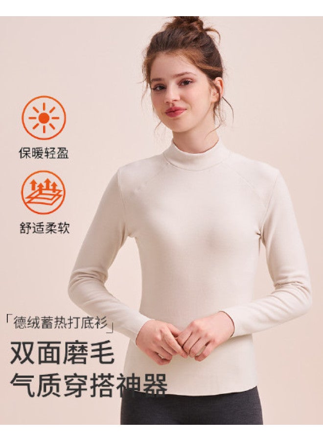 MEIBIAO Semi-Turtle Neck Warm Long-Sleeve Base Shirt For Women, Winter Fleece-Lined Thickened Underwear Single Piece Top, Autumn Wear For Layering Or Outerwear - Image 1