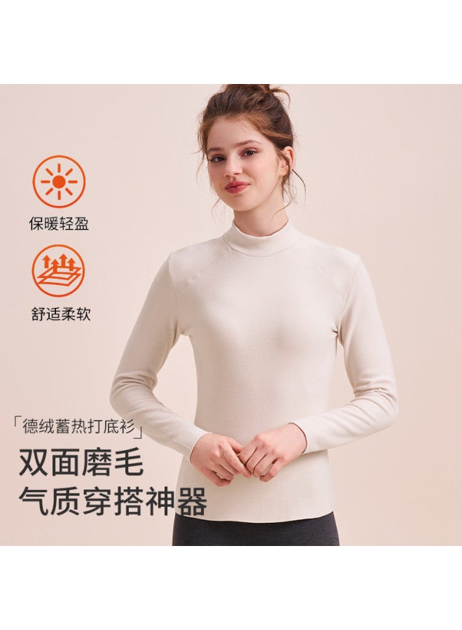 MEIBIAO Semi-Turtle Neck Warm Long-Sleeve Base Shirt For Women, Winter Fleece-Lined Thickened Underwear Single Piece Top, Autumn Wear For Layering Or Outerwear - Image 2