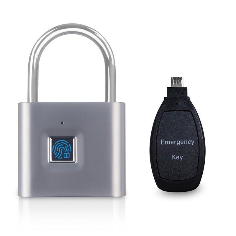 KENRONE Fingerprint Padlock with Emergency Key IP66 Waterproof and Rustproof Outdoor Indoor Universal Smart Lock for Warehouses Gym Schools Homes Office CabinetsSliverPlus