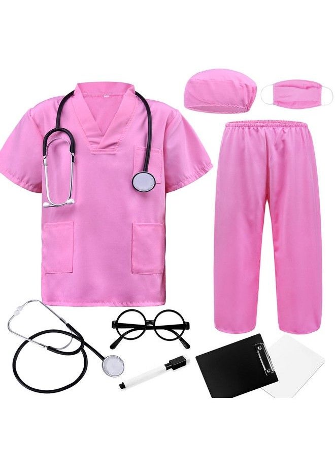 ZZIHAN - Doctor Costume For Kids Pink Scrubs Sets Nurse Scrubs Costume Veterinarian Costume Doctor Accessories Toys Stethoscope Nursing Clipboards Toddlers Girls 34T Brithday Party Halloween Dress Up - Image 1