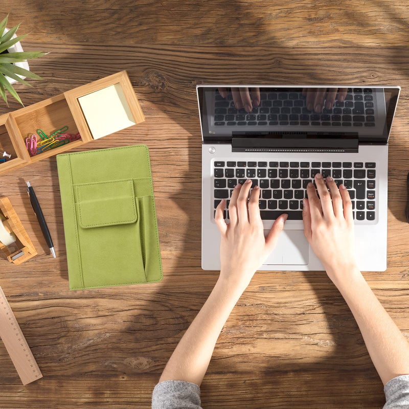 ADOUNOTES دفتر ملاحظات ADOUNOTES القابل لإعادة التعبئة من جلد PU مع خطوط، دفتر بحجم A5 للنساء والرجال، 100 جرام 200 صفحة من الورق السميك مع جيوب، دفتر يومي متميز لتدوين الملاحظات، الاجتماعات (أخضر) - Image 3
