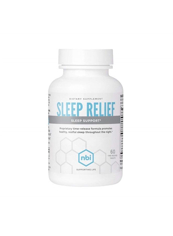 NBI Sleep Relief Melatonin Natural Formula | Soothing Bedtime Supplement | Sleep Support with Magnesium and L-Theanine | 60ct Tablets - Image 1