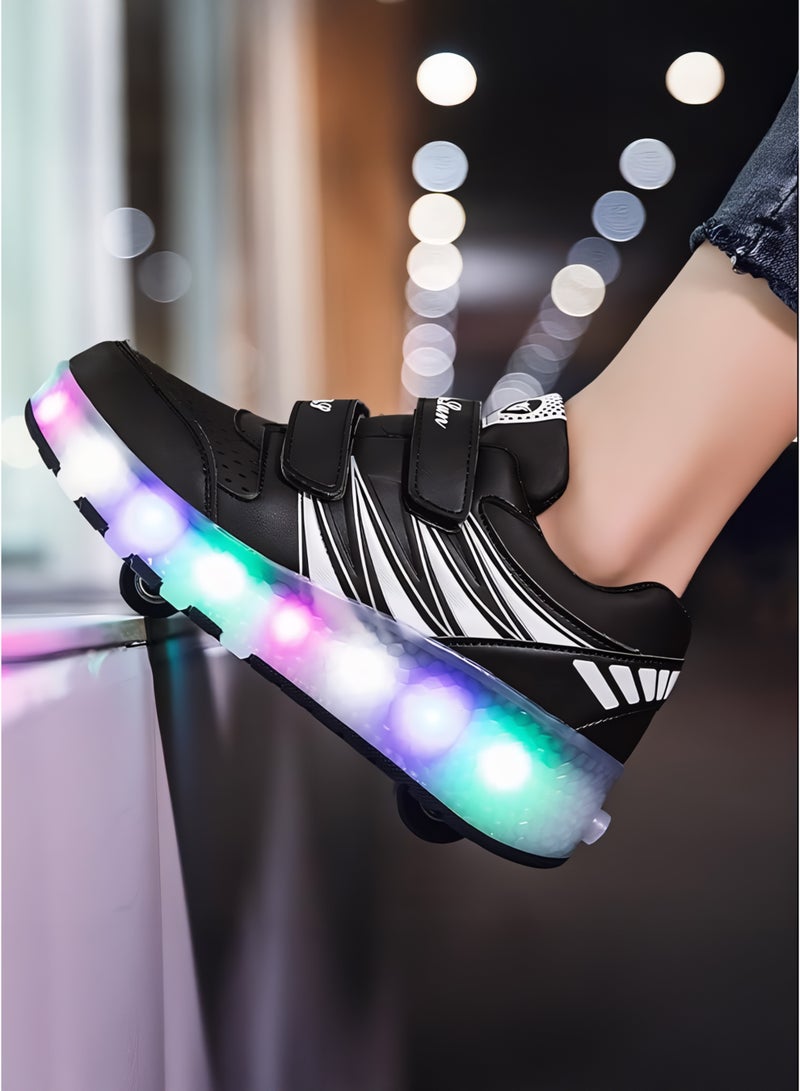 Toshionics Kids LED Light-Up Sneakers Roller Skate Shoes with Hook-and-Loop Velcro Closure Strap - 2 in 1 Sneaker Skates with Retractable and Removable Wheels for Children Ages 3+ Unisex Sport Skating Shoes for Boys and Girls, Available in Different Sizes 30, 31, 32, 33, 34, 35, 36, 37, 38 - Image 3