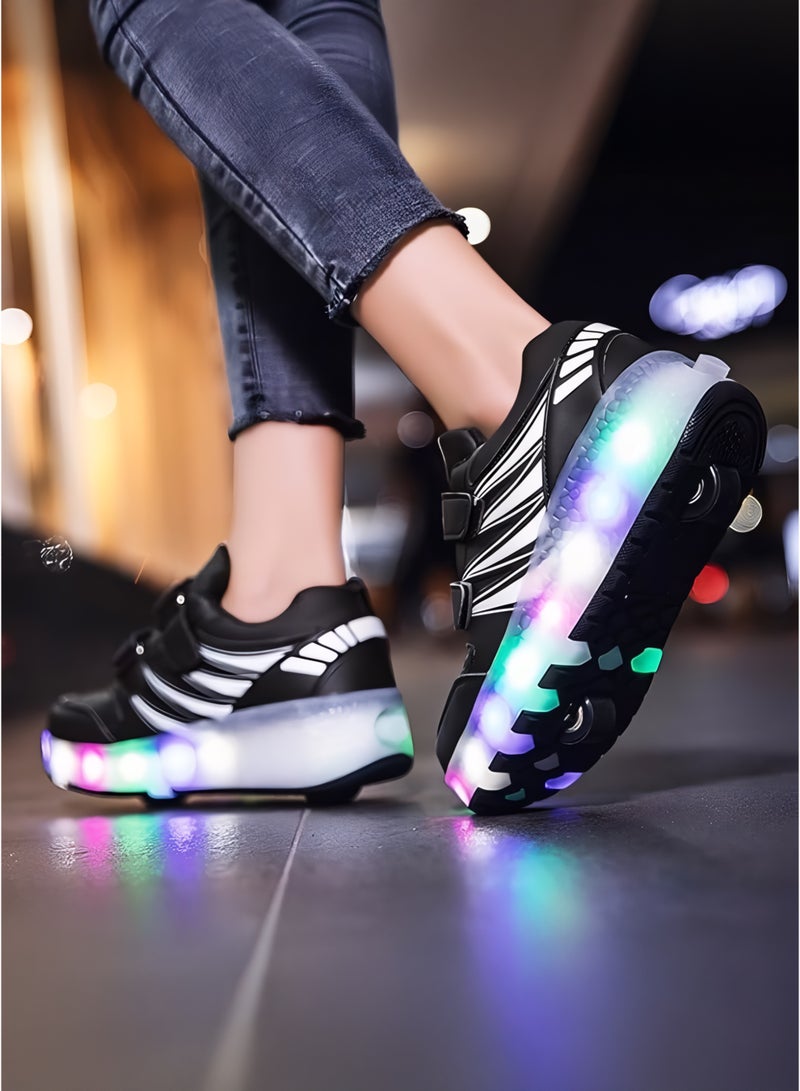 Toshionics Kids LED Light-Up Sneakers Roller Skate Shoes with Hook-and-Loop Velcro Closure Strap - 2 in 1 Sneaker Skates with Retractable and Removable Wheels for Children Ages 3+ Unisex Sport Skating Shoes for Boys and Girls, Available in Different Sizes 30, 31, 32, 33, 34, 35, 36, 37, 38 - Image 4