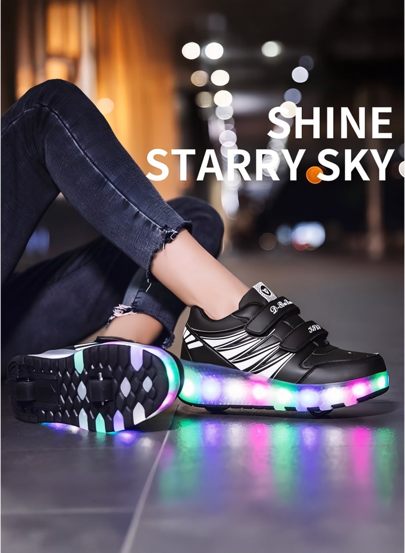 Toshionics Kids LED Light-Up Sneakers Roller Skate Shoes with Hook-and-Loop Velcro Closure Strap - 2 in 1 Sneaker Skates with Retractable and Removable Wheels for Children Ages 3+ Unisex Sport Skating Shoes for Boys and Girls, Available in Different Sizes 30, 31, 32, 33, 34, 35, 36, 37, 38 - Image 2