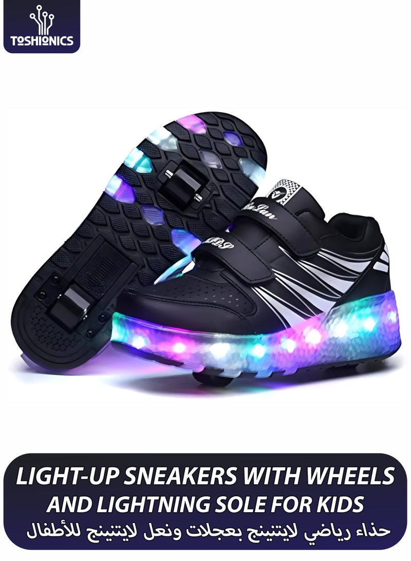 Toshionics Kids LED Light-Up Sneakers Roller Skate Shoes with Hook-and-Loop Velcro Closure Strap - 2 in 1 Sneaker Skates with Retractable and Removable Wheels for Children Ages 3+ Unisex Sport Skating Shoes for Boys and Girls, Available in Different Sizes 30, 31, 32, 33, 34, 35, 36, 37, 38 - Image 1