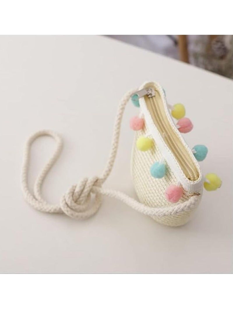 DUNISO Sun Hat With Shoulder Bag Set Wide Brim Sun Hat Beautiful Shoulder Bag Cute Pompom Flower Summer Beach Hat Suitable For Infants, Babies, Girls And Children - Image 5