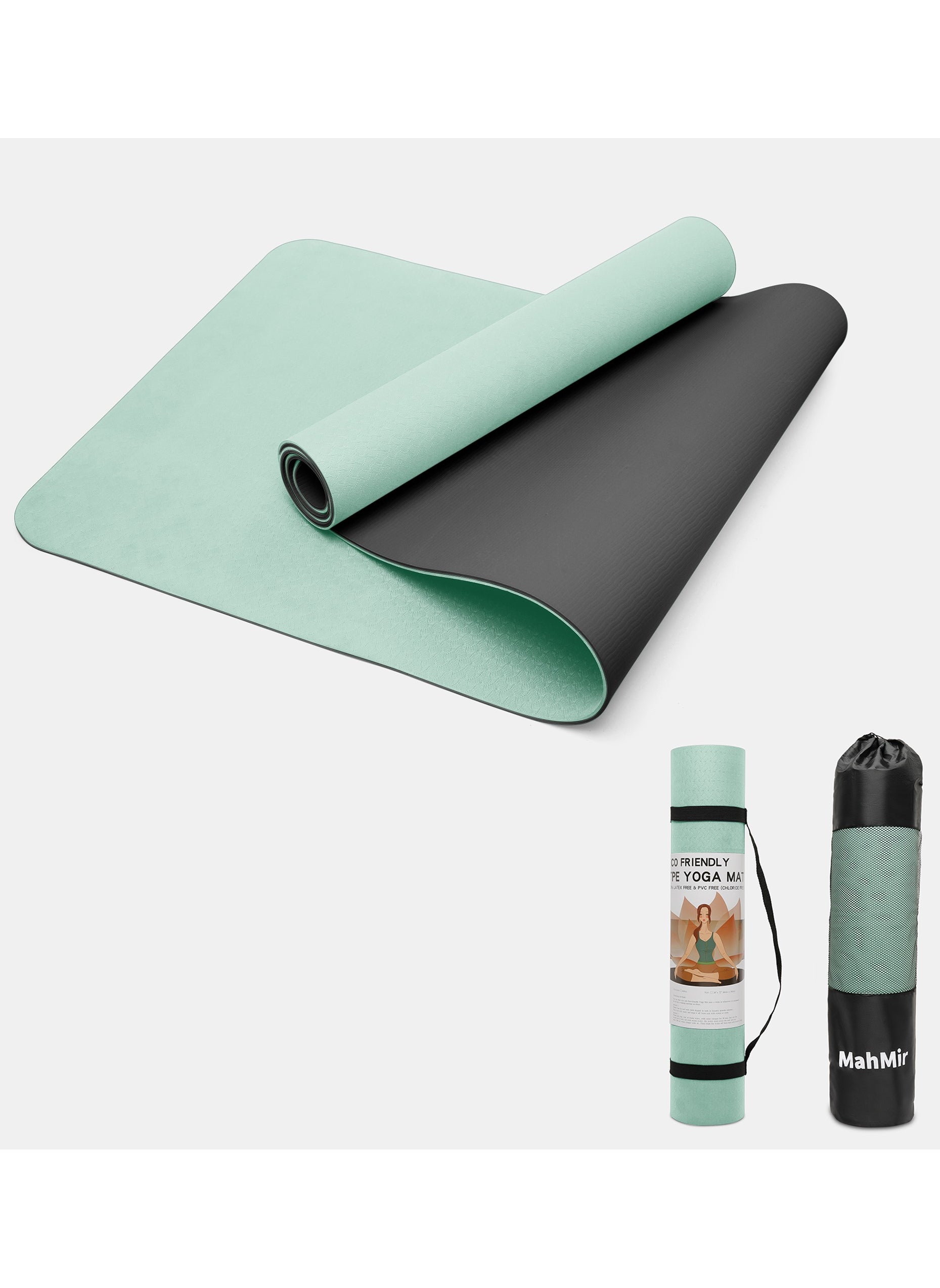 MahMir Yoga Mat Anti-Slip Exercise Mat with Carrying Bag Fitness Mat for Pilates 183CM*61CM*6MM Thickness for Woman Man Beginners  Light Green+Black 