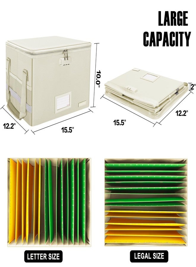 ENGPOW File Box with Lock,Fireproof Document Box with Pockets,Collapsible File Storage Organizer Box Filing Box with Handle,Portable Home Office Safe Box for Hanging Letter/Legal Folder,2 Pack(Beige) - Image 5