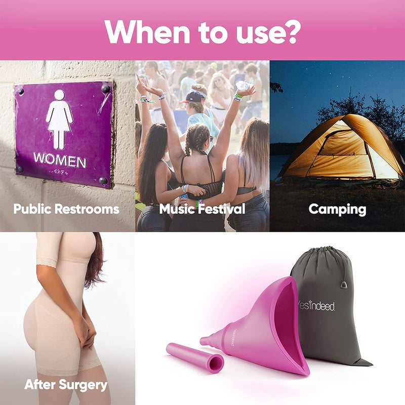 YESINDEED The Original Female Urination Device Silicone Funnel Urine Cups Portable Urinal for Women Standing Up to Pee Reusable Easy to Clean, for After Surgery, Outdoor +Extension Tube (Purple) - Image 4