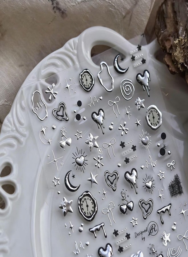 SIMAYKUWA Silver Nail Art Stickers with Heart Star Metal Design Decals - Image 1