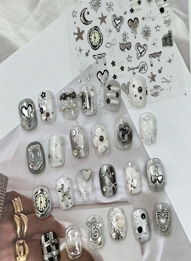 SIMAYKUWA Silver Nail Art Stickers with Heart Star Metal Design Decals - Image 2