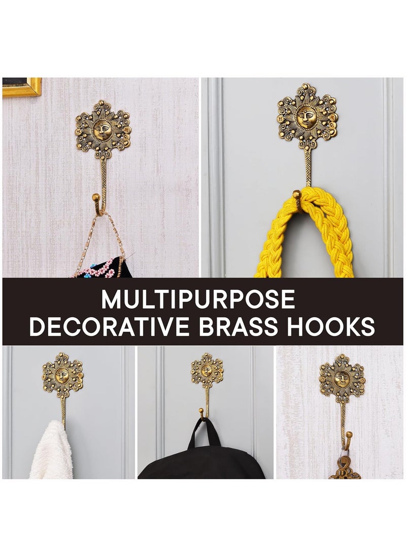 Indian-Shelf IndianShelf 1 Piece Sunflower Hooks Brass Wall Hooks Sunflower Key Holder for Wall Vintage Sunflower Decor Sunflower House Key Sunflower Holder Sun Wall Hooks Sun Coat Hooks Brass Sun Hooks  - Image 4