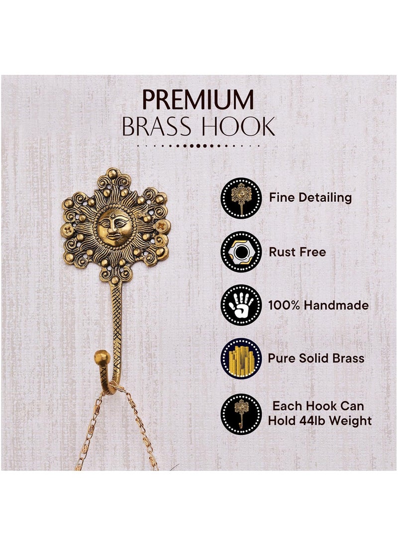 Indian-Shelf IndianShelf 1 Piece Sunflower Hooks Brass Wall Hooks Sunflower Key Holder for Wall Vintage Sunflower Decor Sunflower House Key Sunflower Holder Sun Wall Hooks Sun Coat Hooks Brass Sun Hooks  - Image 2