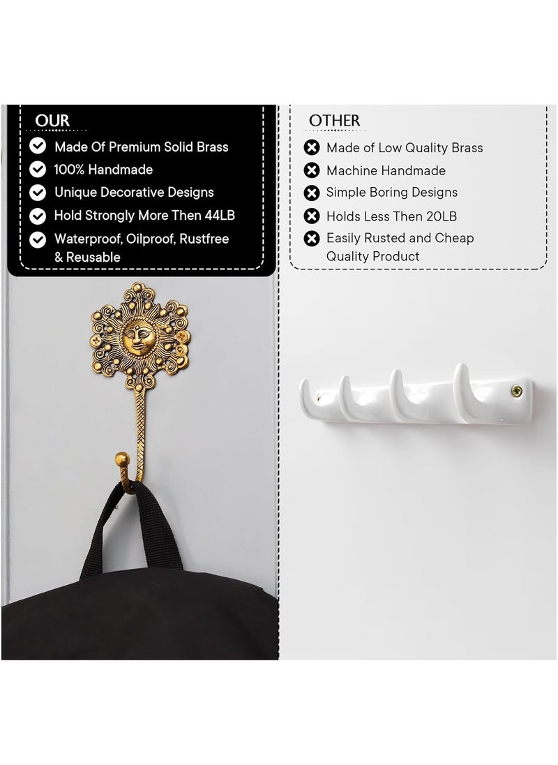 Indian-Shelf IndianShelf 1 Piece Sunflower Hooks Brass Wall Hooks Sunflower Key Holder for Wall Vintage Sunflower Decor Sunflower House Key Sunflower Holder Sun Wall Hooks Sun Coat Hooks Brass Sun Hooks  - Image 5