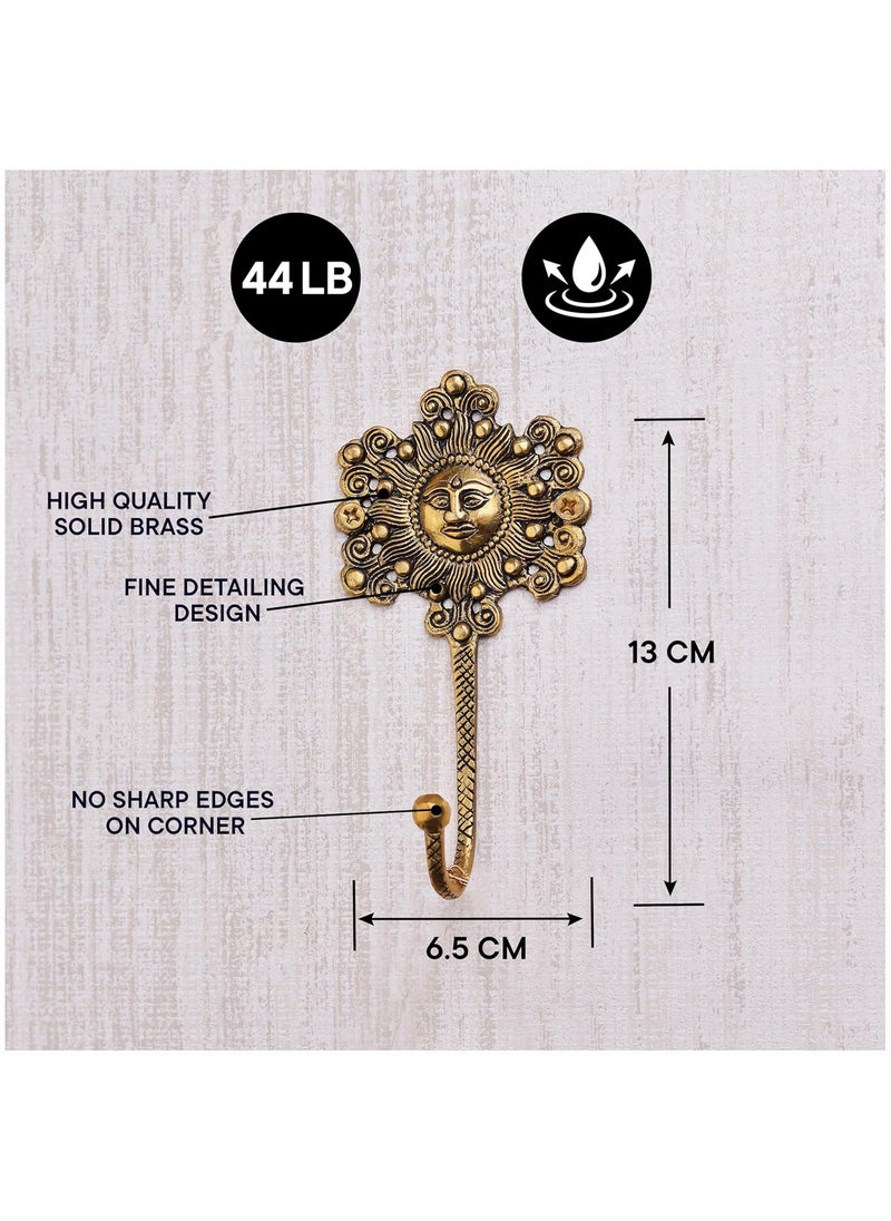 Indian-Shelf IndianShelf 1 Piece Sunflower Hooks Brass Wall Hooks Sunflower Key Holder for Wall Vintage Sunflower Decor Sunflower House Key Sunflower Holder Sun Wall Hooks Sun Coat Hooks Brass Sun Hooks  - Image 3