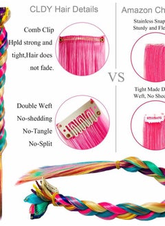 ECOCHARMS 8PCS Princess Party Highlights Clip in Colored Hair Extensions Costumes Wig for American Girls(Blue Yellow Pink Teal)  - Image 4