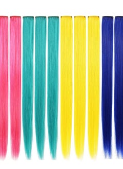 ECOCHARMS 8PCS Princess Party Highlights Clip in Colored Hair Extensions Costumes Wig for American Girls(Blue Yellow Pink Teal)  - Image 2