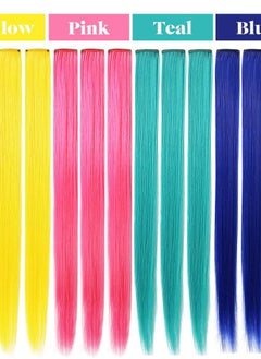 ECOCHARMS 8PCS Princess Party Highlights Clip in Colored Hair Extensions Costumes Wig for American Girls(Blue Yellow Pink Teal)  - Image 5